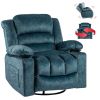 36.6" Wide Velvet Manual Swivel Rocker Heating Massage Recliner Chair with Cupholders