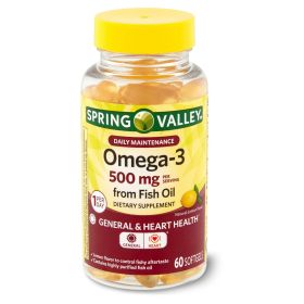 Spring Valley Omega-3 Fish Oilâ€šÃ„â€  Softgels;  500 mg;  60 Count